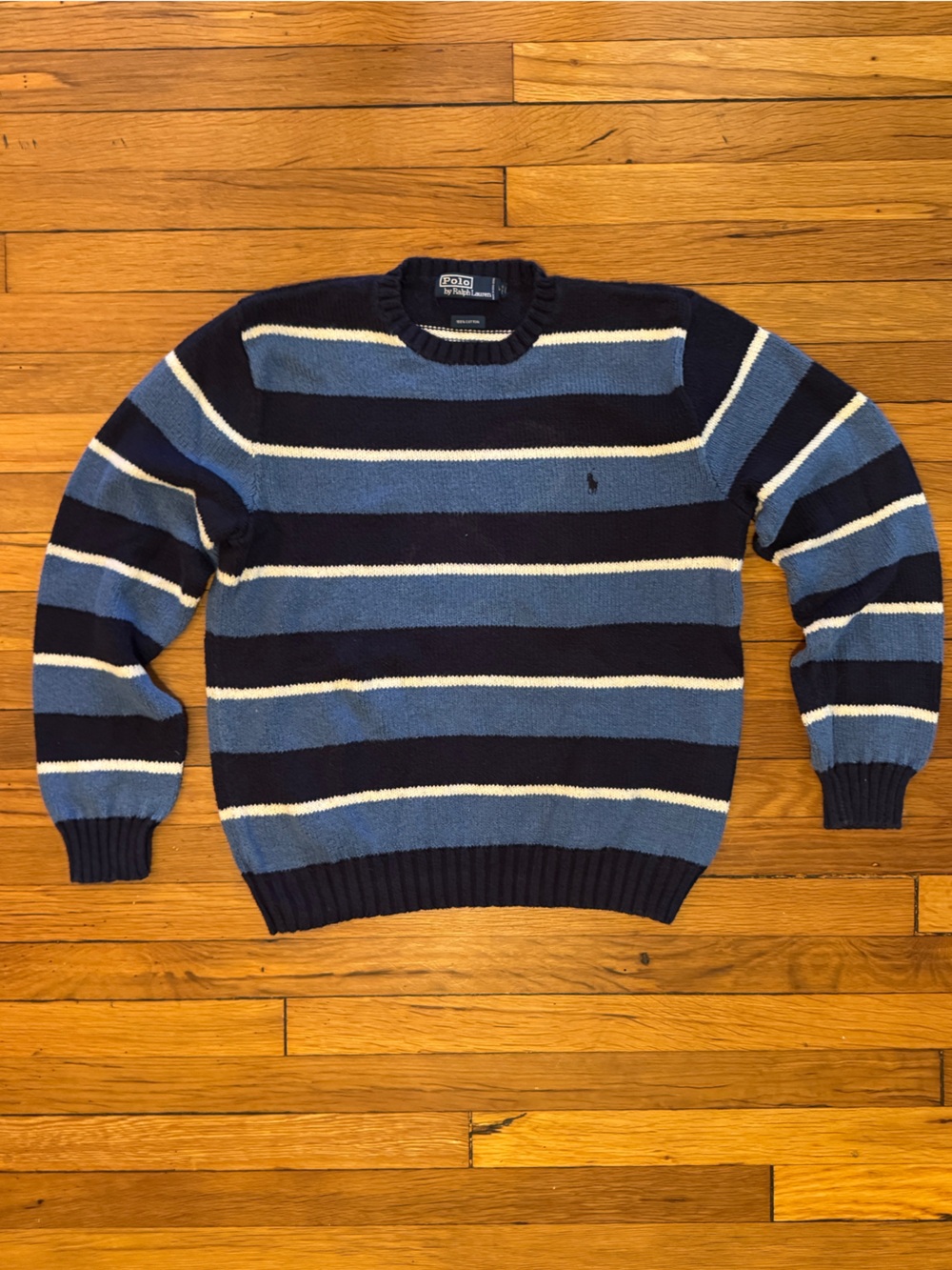 Polo by Ralph Lauren Navy, Blue & Cream Striped Crewneck Sweater